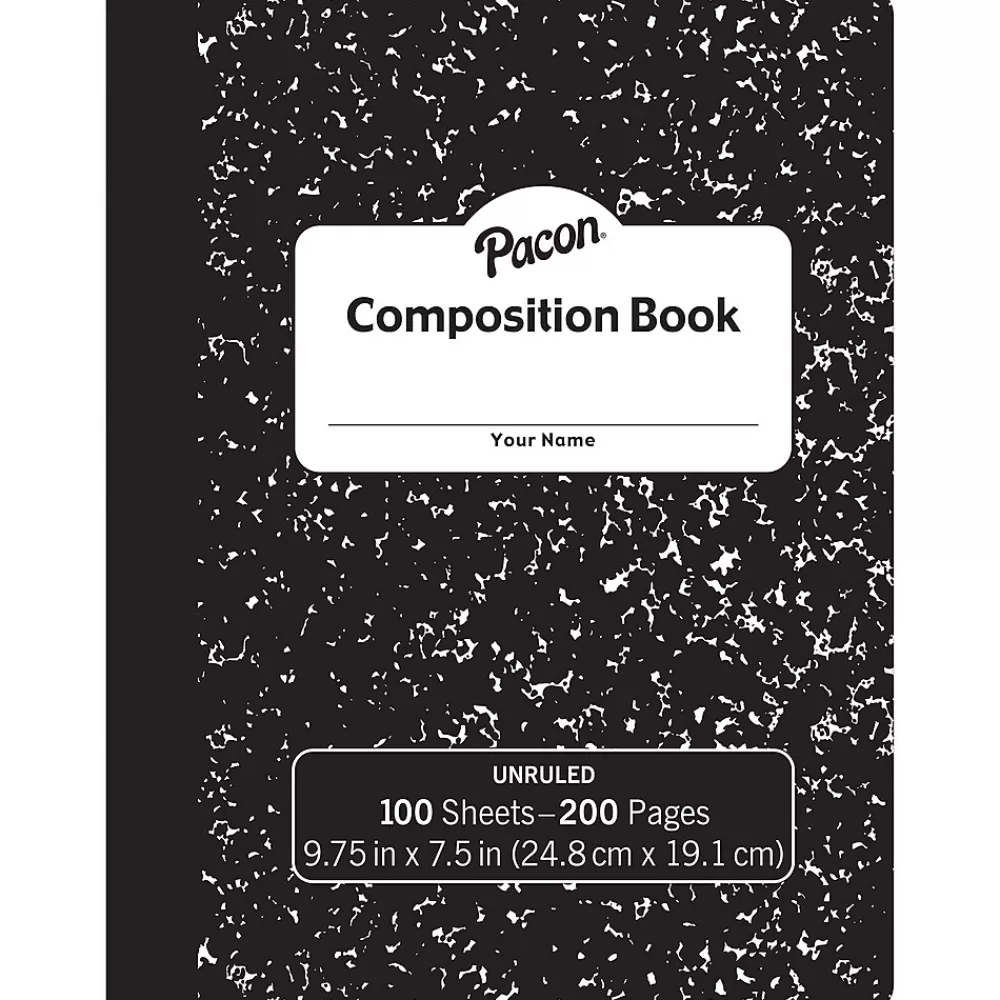 Pacon Composition Notebooks<Composition Notebook, 9.75" x 7.5", 100 Sheets, Black, 6/Bundle (PACMMK37145-6)