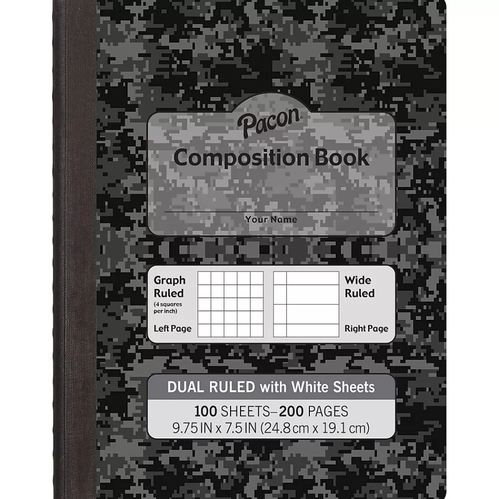 Pacon Composition Notebooks<Composition Notebooks, 9.75" x 7.5", Graph Ruled, 100 Sheets, Black, 6/Bundle (PACMMK37164-6)