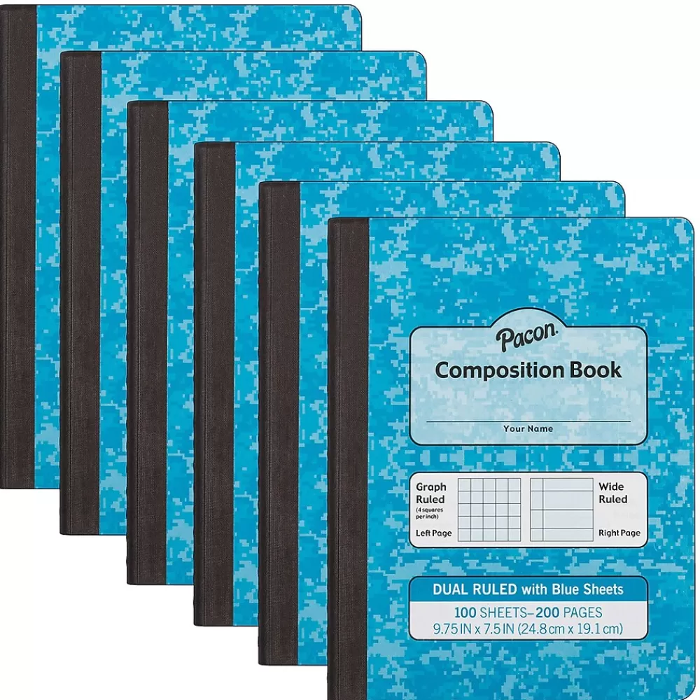 Pacon Composition Notebooks<Composition Notebooks, 9.75" x 7.5", Graph Ruled, 100 Sheets, Blue, 6/Bundle (PACMMK37160-6)