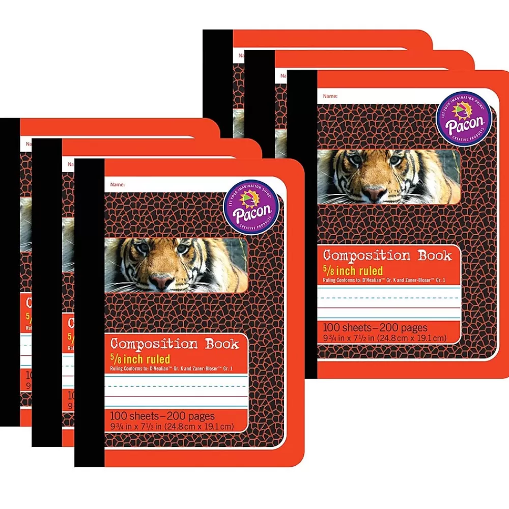 Pacon Composition Notebooks<Composition Notebooks, 9.75" x 7.5", Primary Ruled, 100 Sheets, Multicolor, 6/Bundle (PAC2427-6)