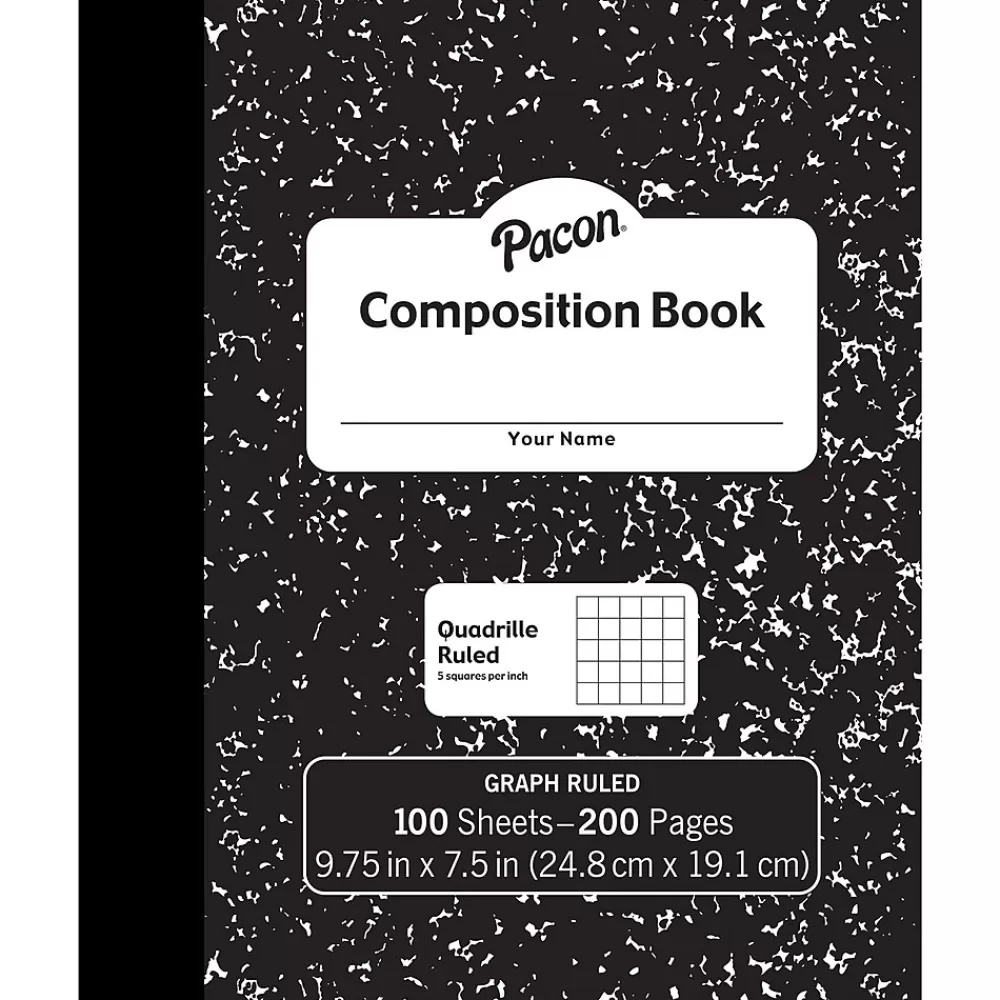 Pacon Composition Notebooks<Composition Notebooks, 9.75" x 7.5", Quad Ruled, 100 Sheets, Black, 6/Bundle (PACMMK37103-6)