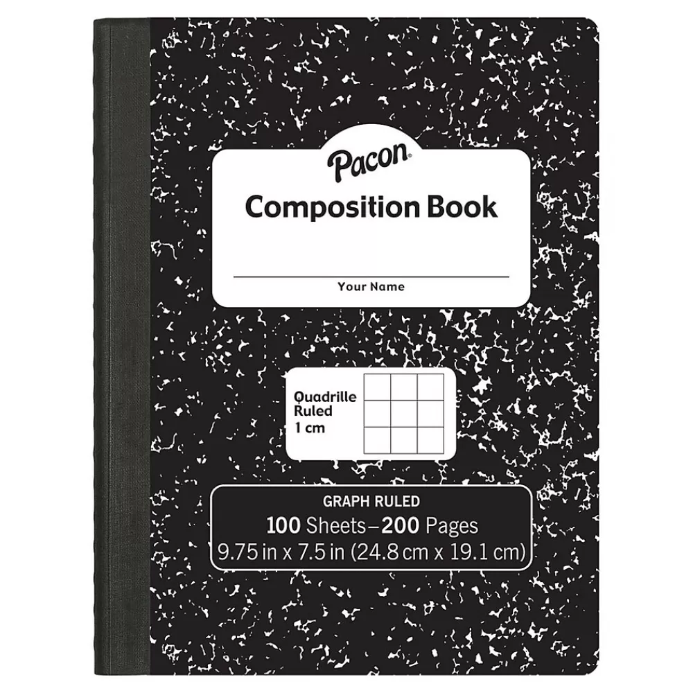 Pacon Composition Notebooks<Composition Notebooks, 9.75" x 7.5", Quad Ruled, 100 Sheets, Black, 6/Bundle (PACMMK37105-6)