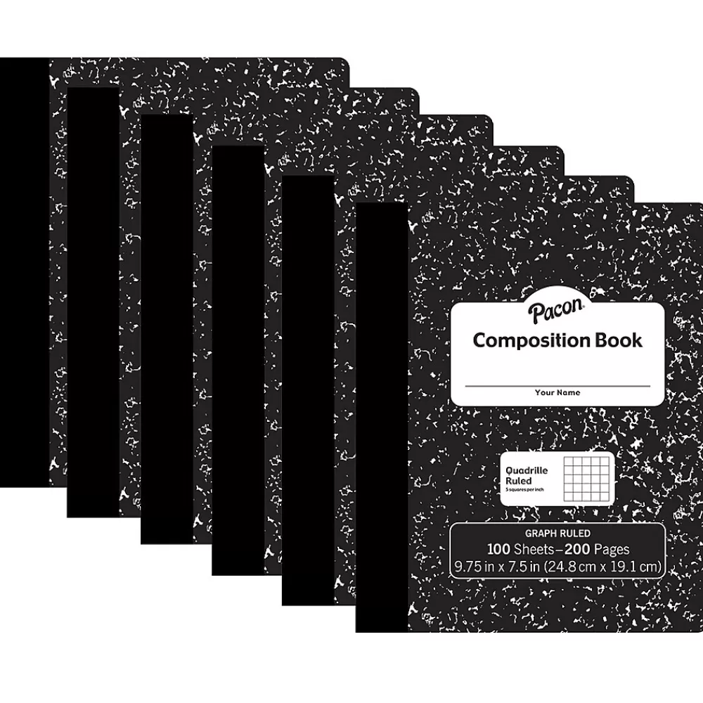 Pacon Composition Notebooks<Composition Notebooks, 9.75" x 7.5", Quad Ruled, 100 Sheets, Black, 6/Bundle (PACMMK37103-6)