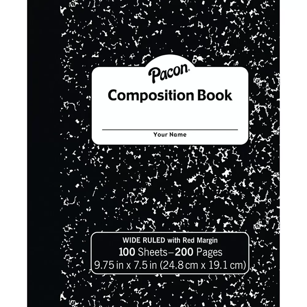 Pacon Composition Notebooks<Composition Notebooks, 9.75" x 7.5", Wide Ruled, 100 Sheets, Black, 6/Bundle (PACMMK37101-6)