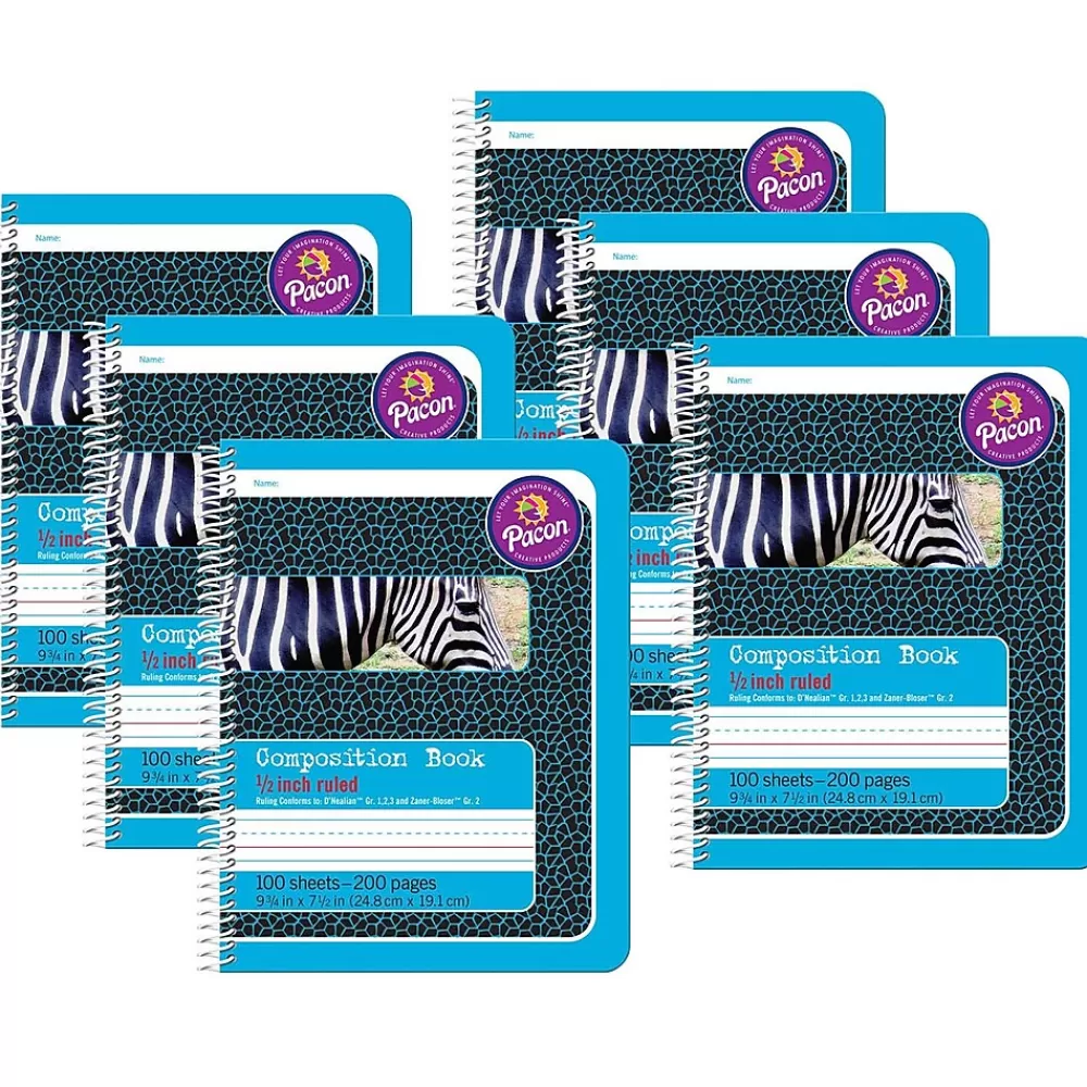 Pacon Composition Notebooks<Composition Notebooks, 9.75" x 7.5", Wide Ruled, 100 Sheets, Blue, 6/Bundle (PAC2429-6)