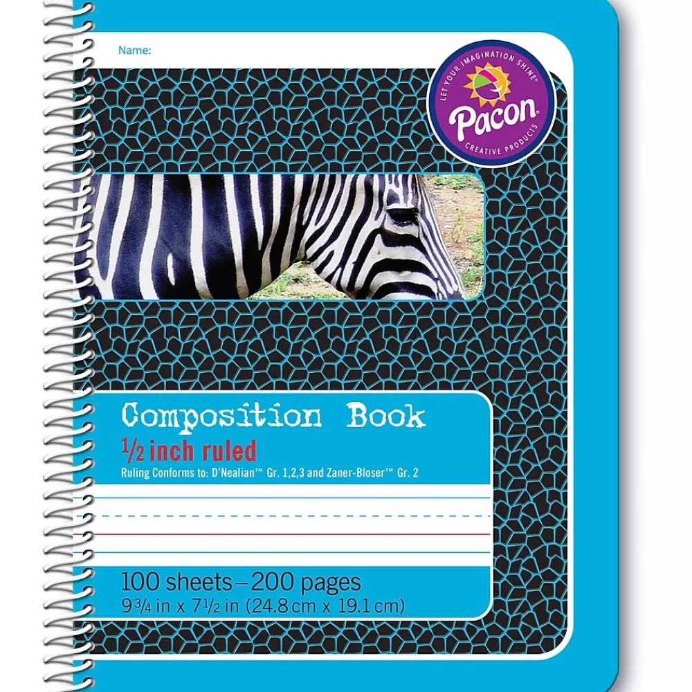 Pacon Composition Notebooks<Composition Notebooks, 9.75" x 7.5", Wide Ruled, 100 Sheets, Blue, 6/Bundle (PAC2429-6)