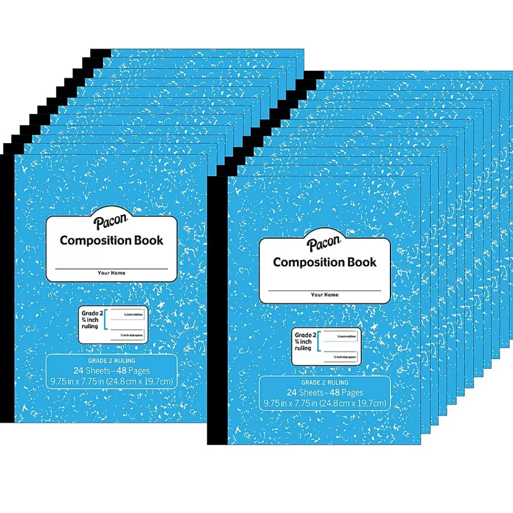 Pacon Composition Notebooks<Composition Notebooks, 7.75" x 9.75", Wide Ruled, 24 Sheets, Blue, 24/Bundle (PACMMK37138-24)