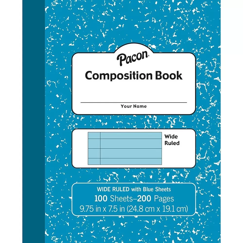 Pacon Composition Notebooks<Composition Notebooks, 9.75" x 7.5", Wide Ruled, 100 Sheets, Blue, 6/Bundle (PACMMK37170-6)