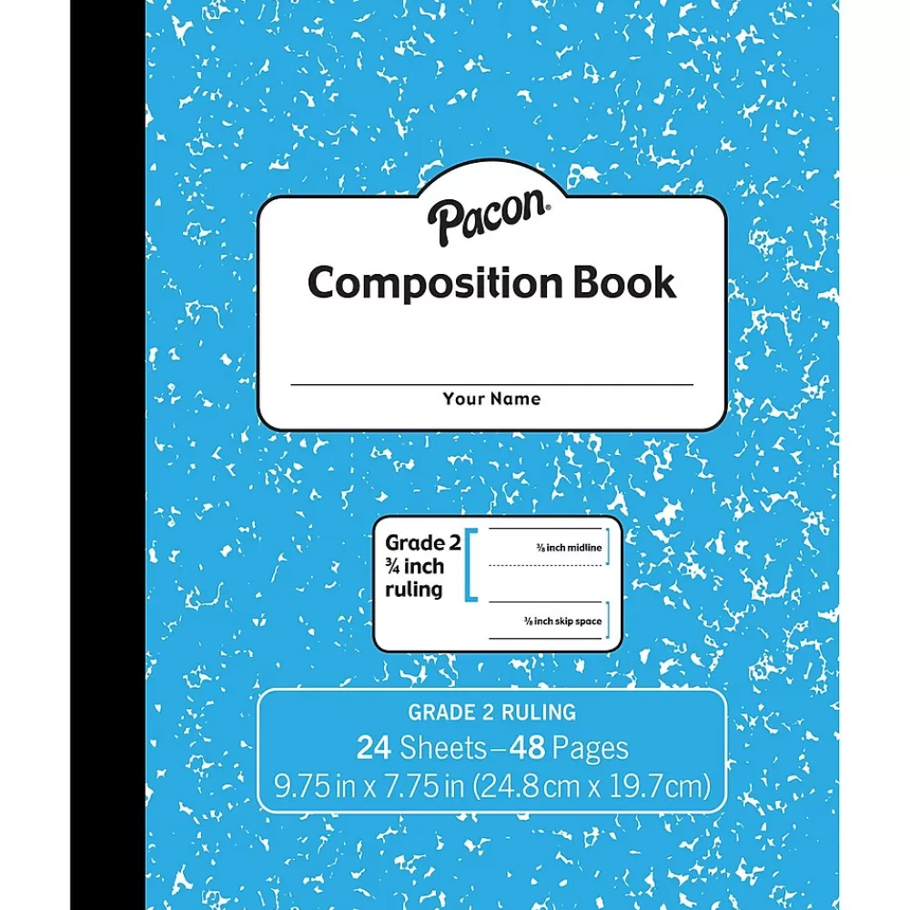 Pacon Composition Notebooks<Composition Notebooks, 7.75" x 9.75", Wide Ruled, 24 Sheets, Blue, 24/Bundle (PACMMK37138-24)