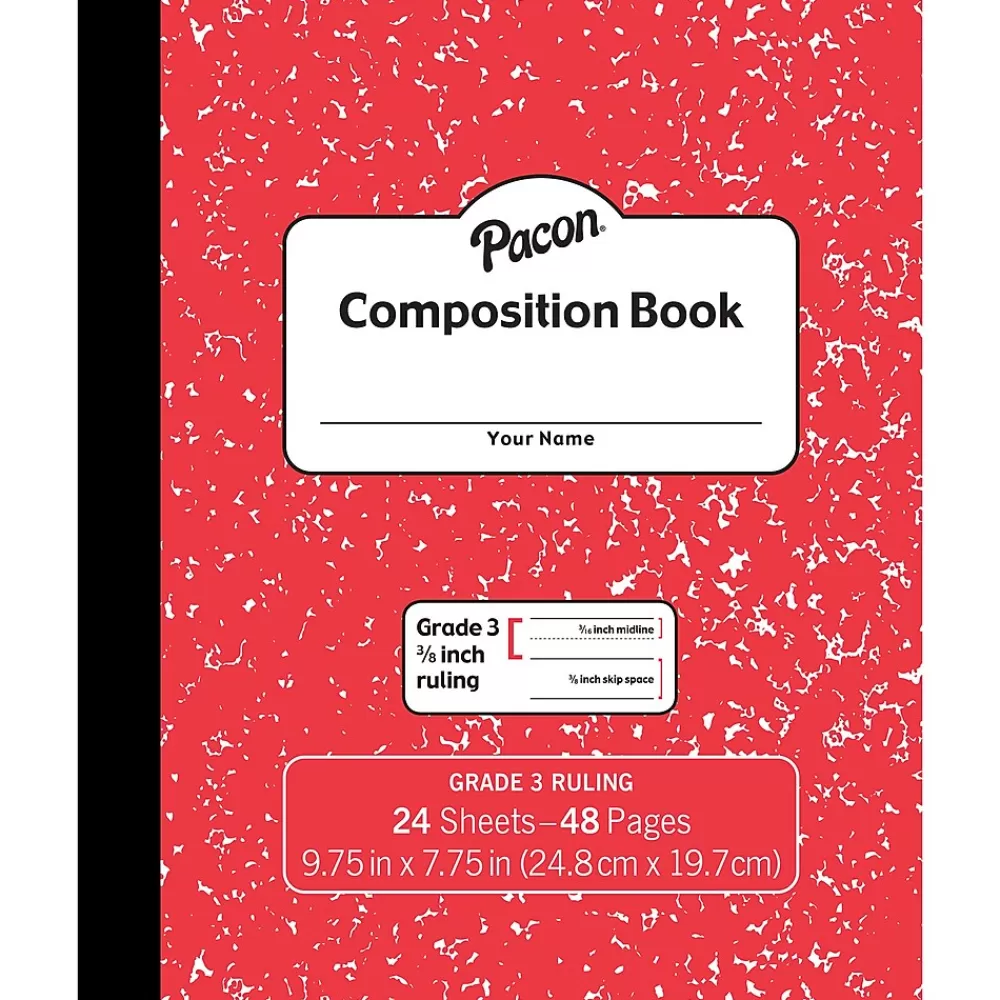 Pacon Composition Notebooks<Composition Notebooks, 7.75" x 9.75", Wide Ruled, 24 Sheets, Red, 24/Bundle (PACMMK37139-24)