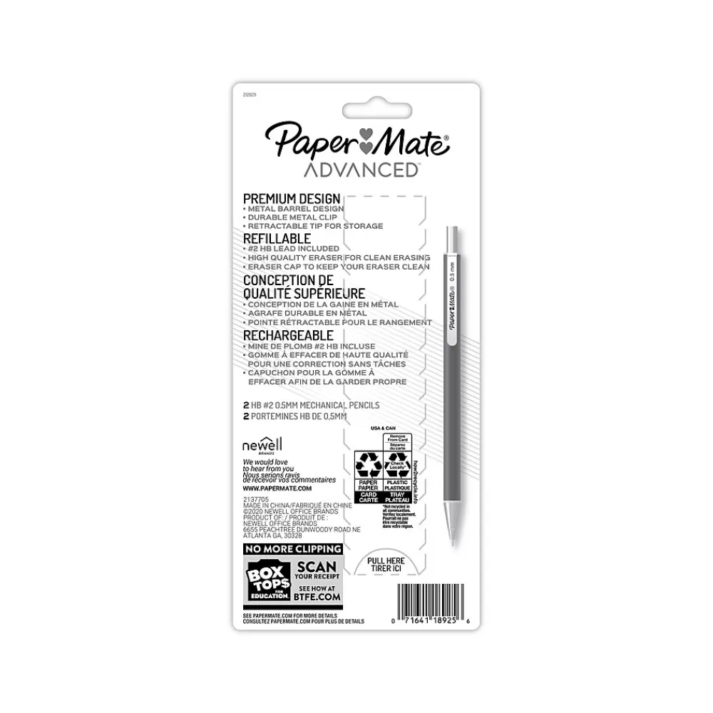 Paper Mate Pencils<Advanced Mechanical Pencil, 0.5mm, #2 Medium Lead, 2/Pack (2128211)