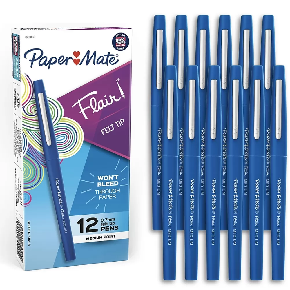 Paper Mate Pens<Flair Felt Pen, Medium Point, 0.7mm, Blue Ink, Dozen (8410152)