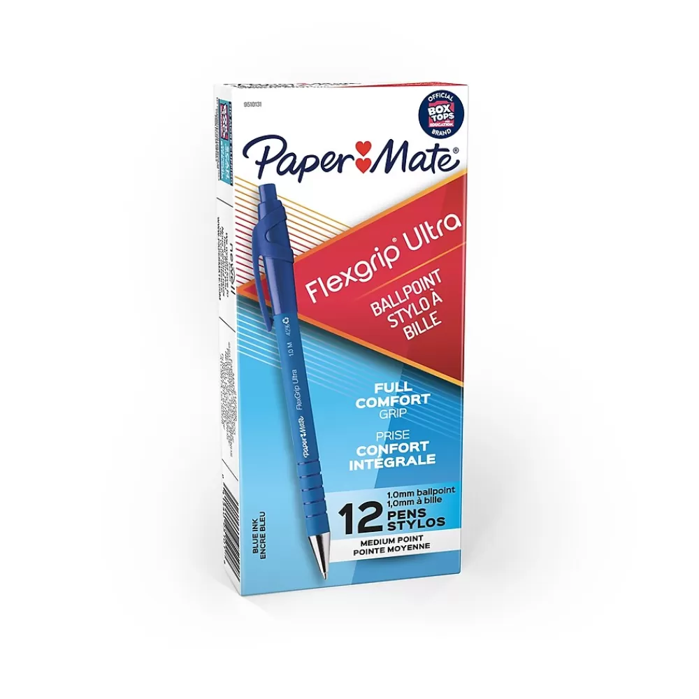 Paper Mate Pens<FlexGrip Ultra Retractable Ballpoint Pen, Medium Point, Blue Ink, 12/Pack (9510131)