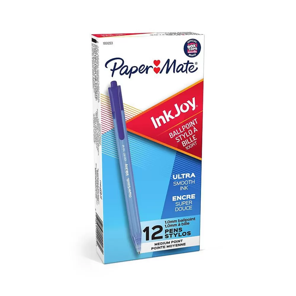 Paper Mate Pens<InkJoy 100 RT Retractable Ballpoint Pen, Medium Point, Blue Ink, Dozen (1803473)
