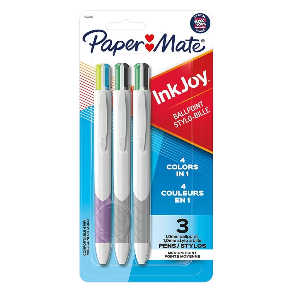 Paper Mate Pens<InkJoy Quatro Retractable Ballpoint Pen, Medium Point, Assorted Ink, 3/Pack (1832419)
