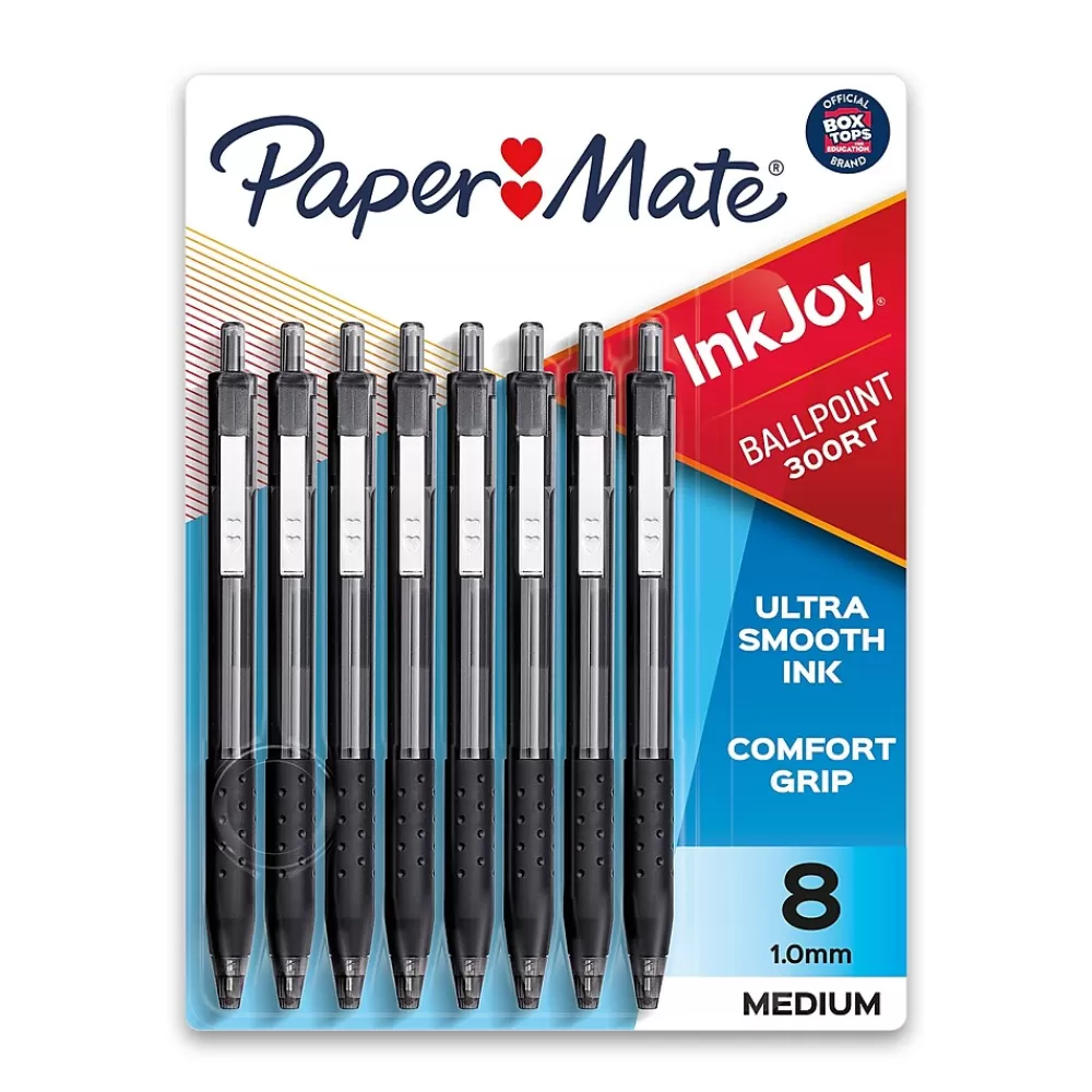 Paper Mate Pens<InkJoy 300RT Retractable Ballpoint Pen, Medium Point, Black Ink, 8/Pack (1781565/1945920)