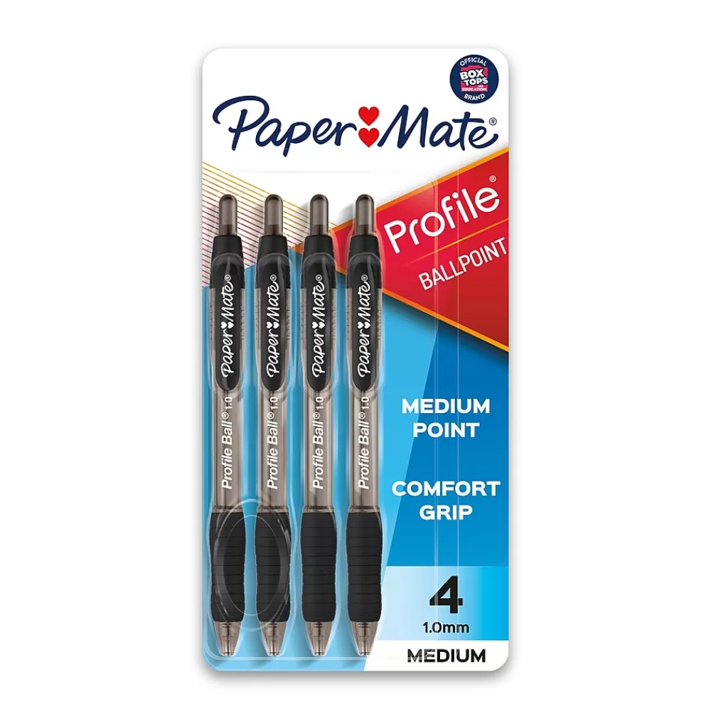 Paper Mate Pens<Profile Ballpoint Pen, Medium Point, Black Ink, 4 Pack (2113558)