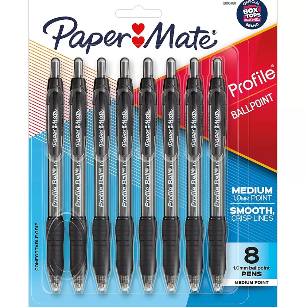 Paper Mate Pens<Profile Ballpoint Pen, Medium Point, Black Ink, 8 Pack (2095460)