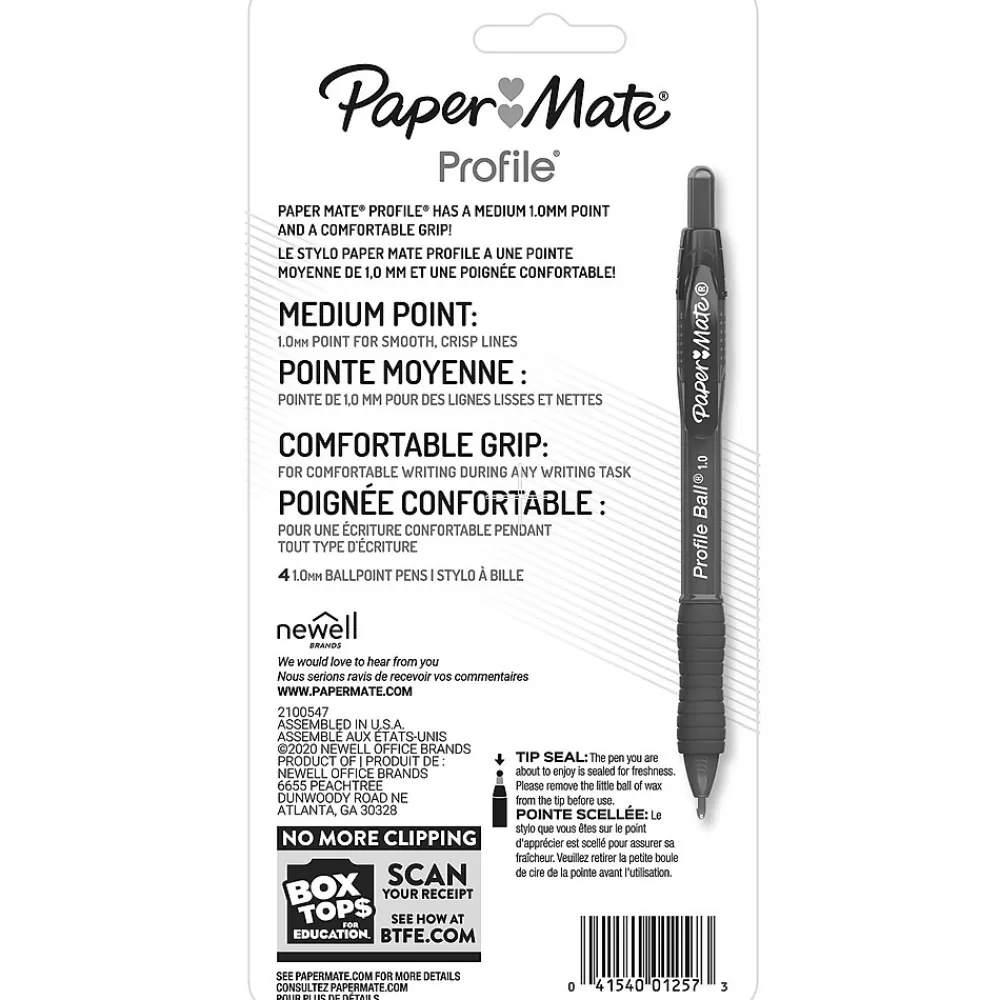 Paper Mate Pens<Profile Ballpoint Pen, Medium Point, Black Ink, 4 Pack (2113558)