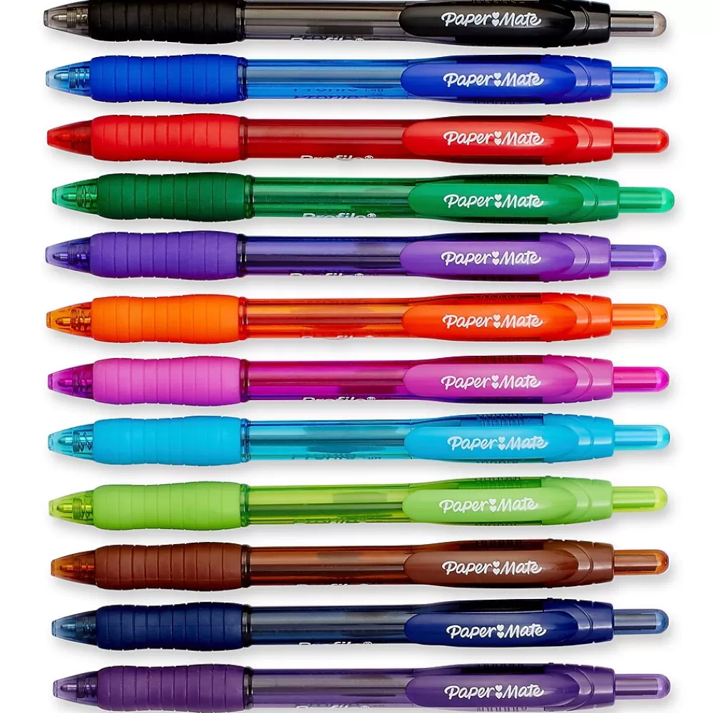 Paper Mate Pens<Profile Retractable Ballpoint Pen, Bold Point, Assorted Ink, Dozen (1788863)