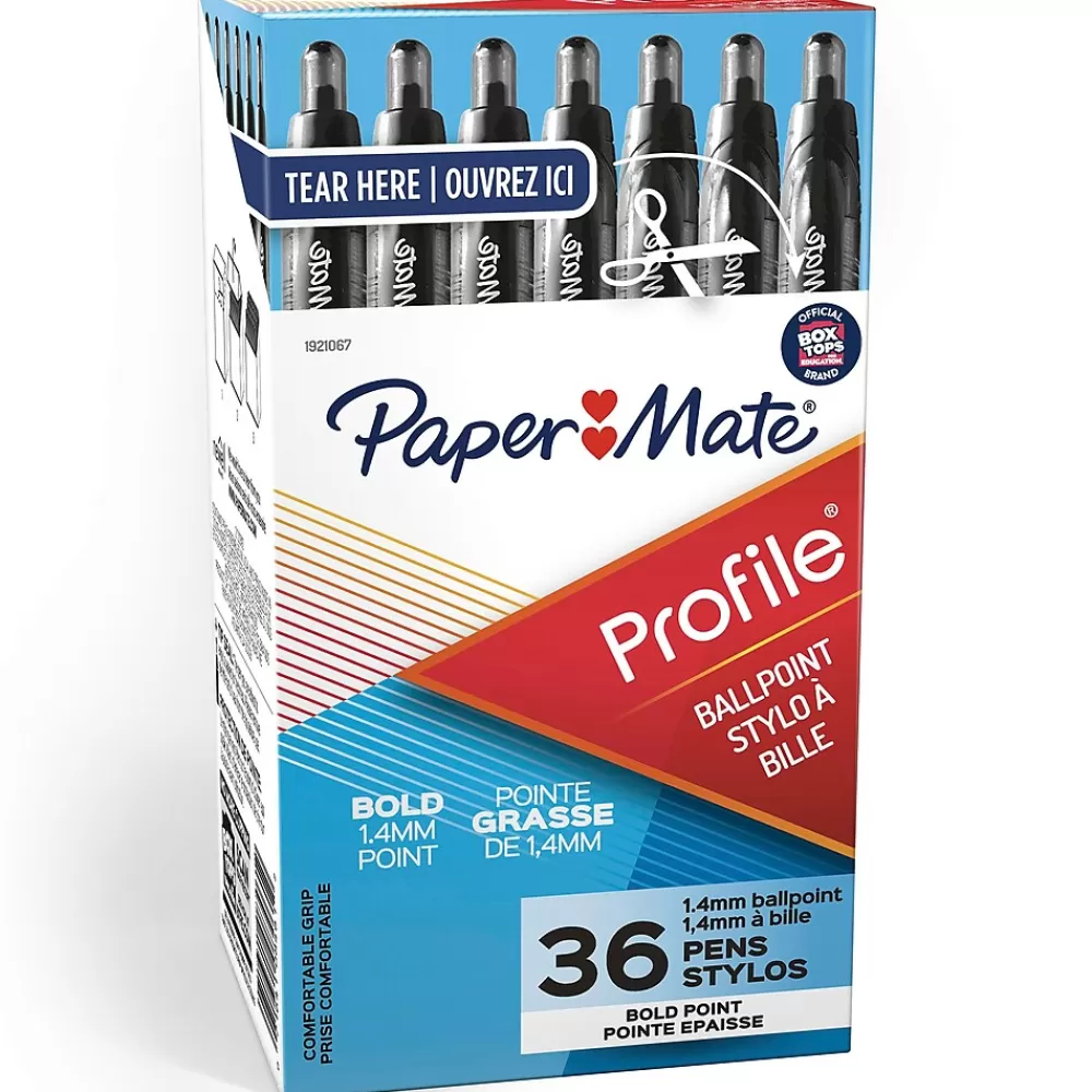 Paper Mate Pens<Profile Retractable Ballpoint Pen, Bold Point, Black Ink, 36/Pack (1231064)