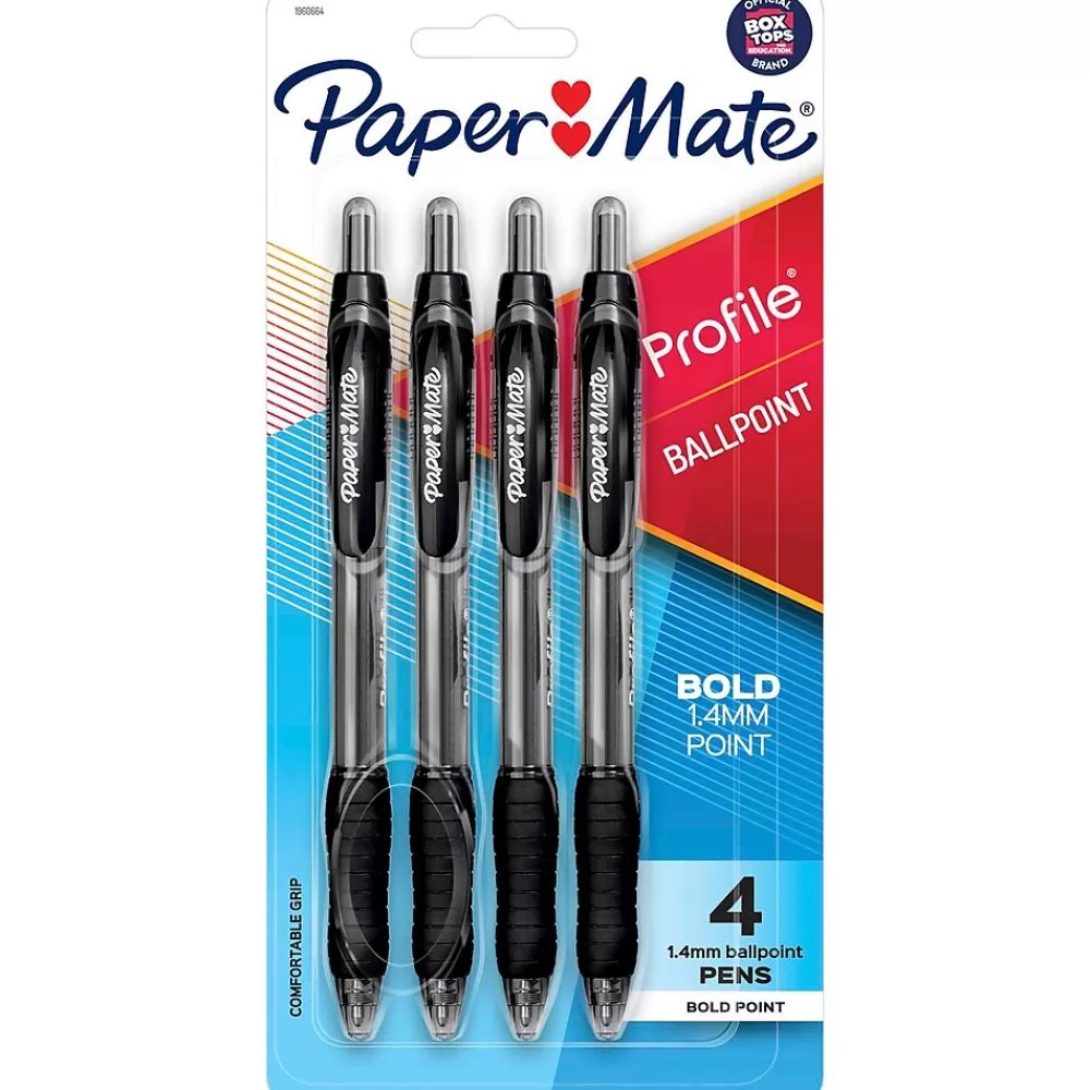 Paper Mate Pens<Profile Retractable Ballpoint Pen, Bold Point, Black Ink, 4/Pack (89471)