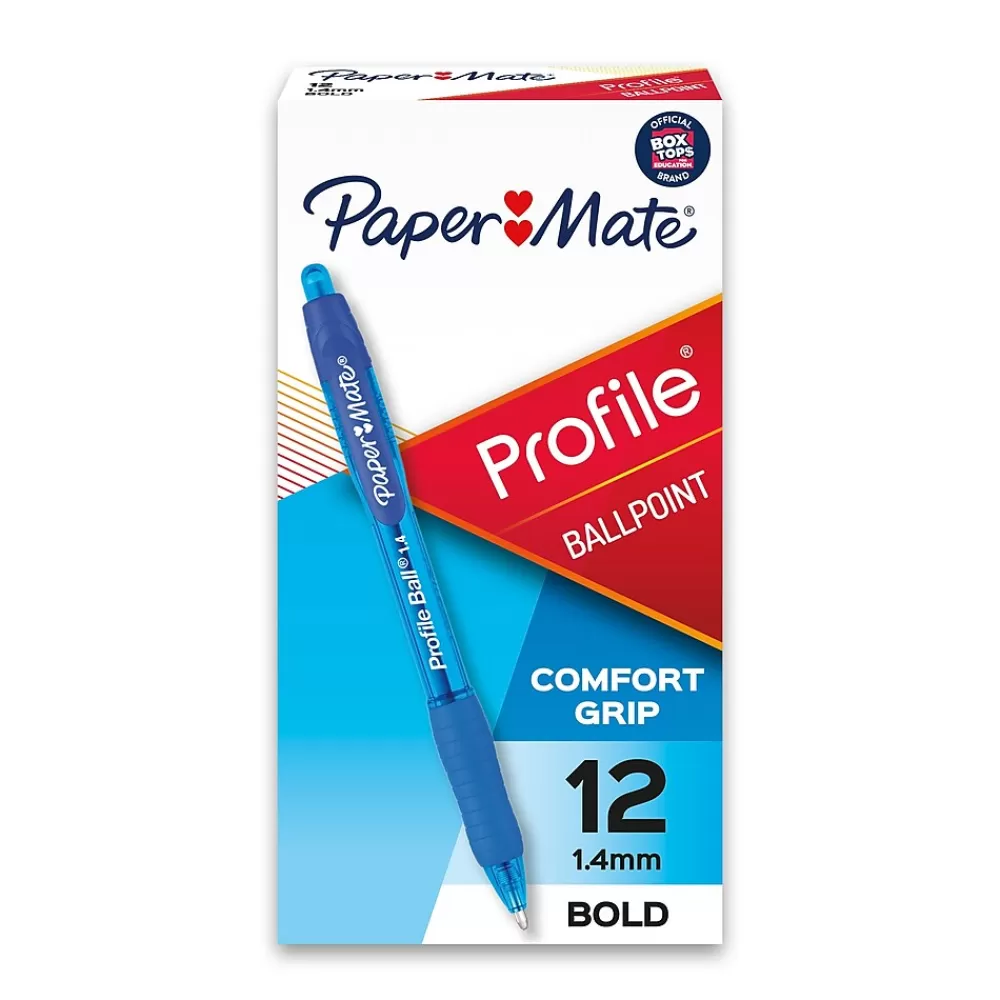 Paper Mate Pens<Profile Retractable Ballpoint Pen, Bold Point, Blue Ink, Dozen (89466)