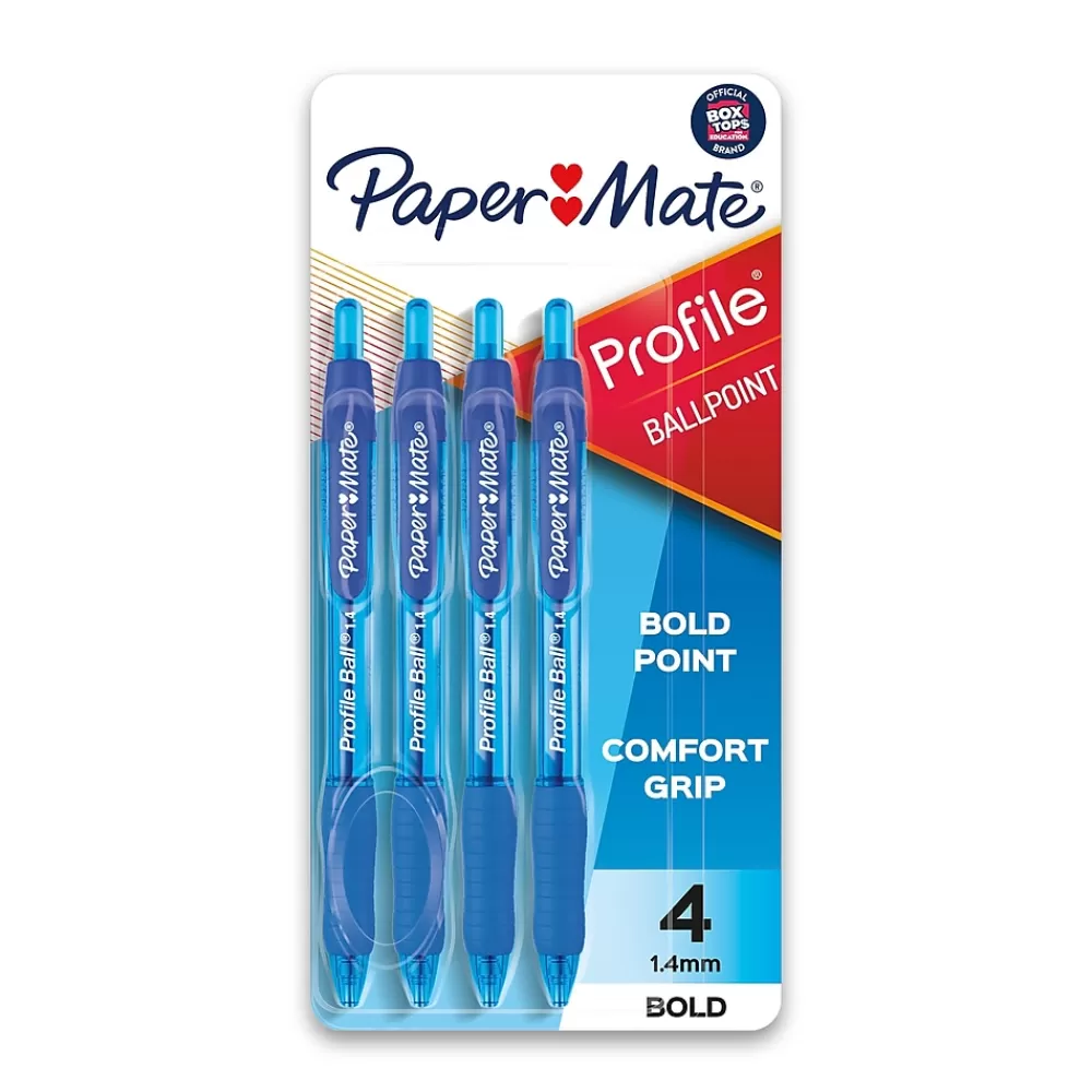 Paper Mate Pens<Profile Retractable Ballpoint Pen, Bold Point, Blue Ink, 4/Pack (89472)