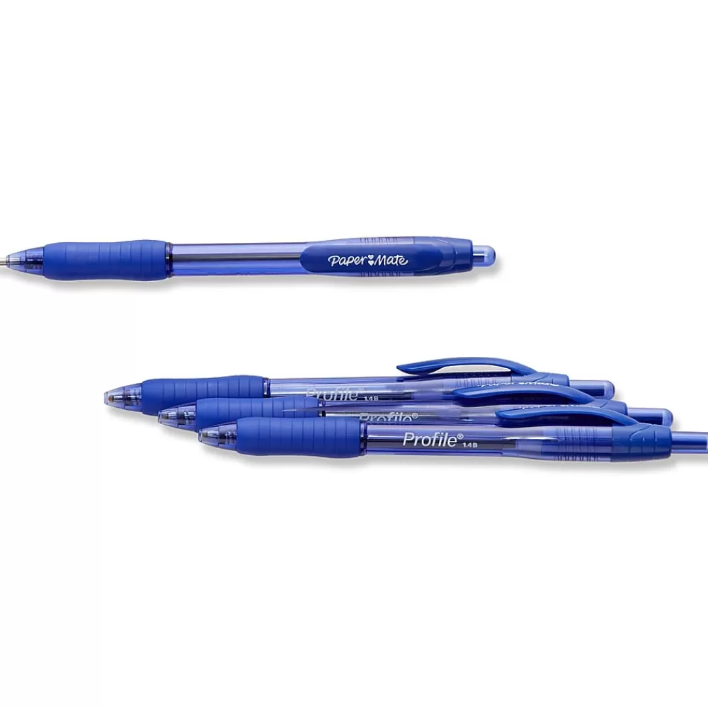 Paper Mate Pens<Profile Retractable Ballpoint Pen, Bold Point, Blue Ink, 4/Pack (89472)