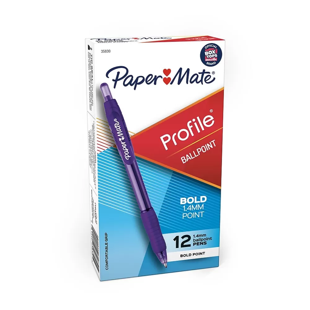 Paper Mate Pens<Profile Retractable Ballpoint Pen, Bold Point, Purple Ink, Dozen (35830)