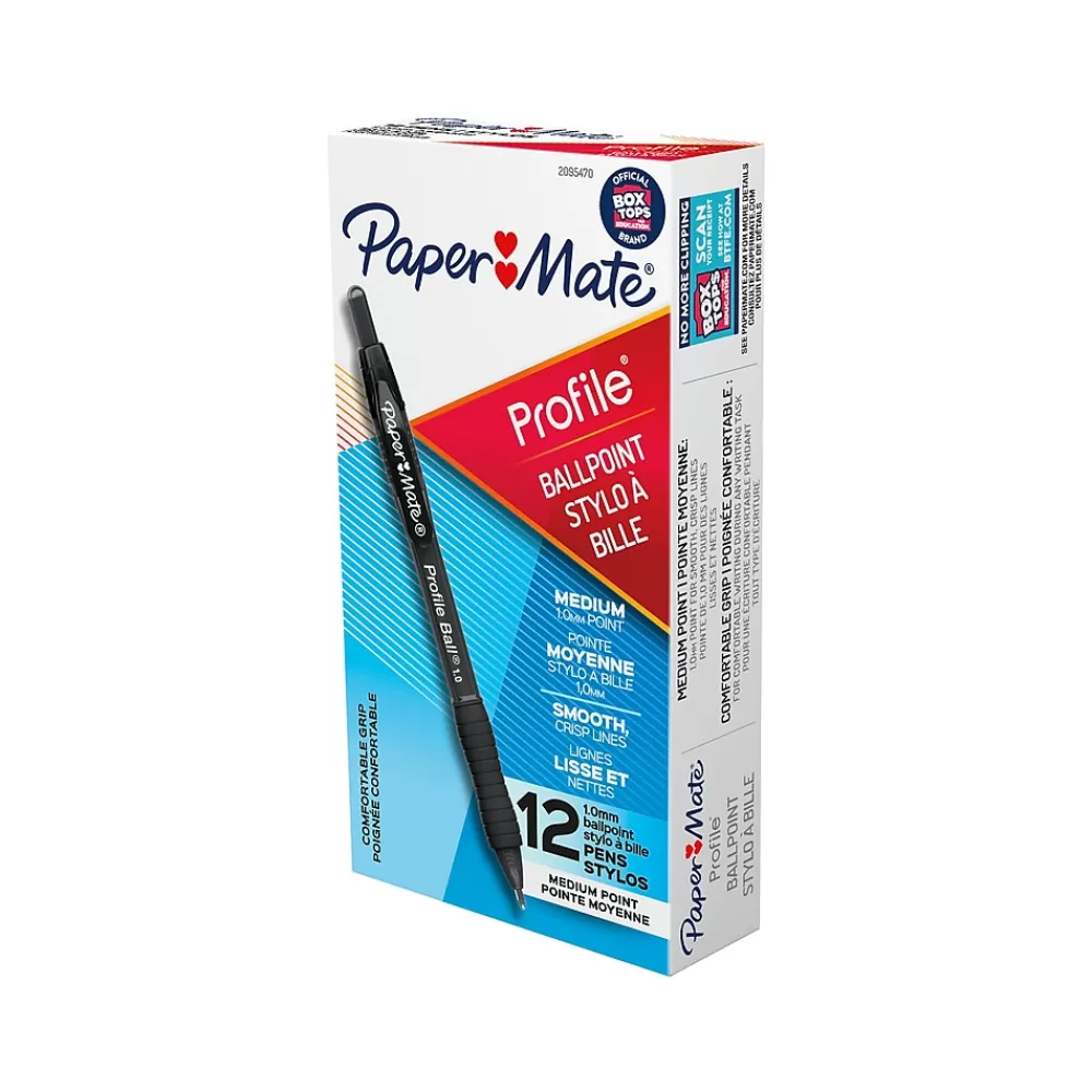 Paper Mate Pens<Profile Retractable Ballpoint Pen, Medium Point, Black Ink, Dozen (2095470)