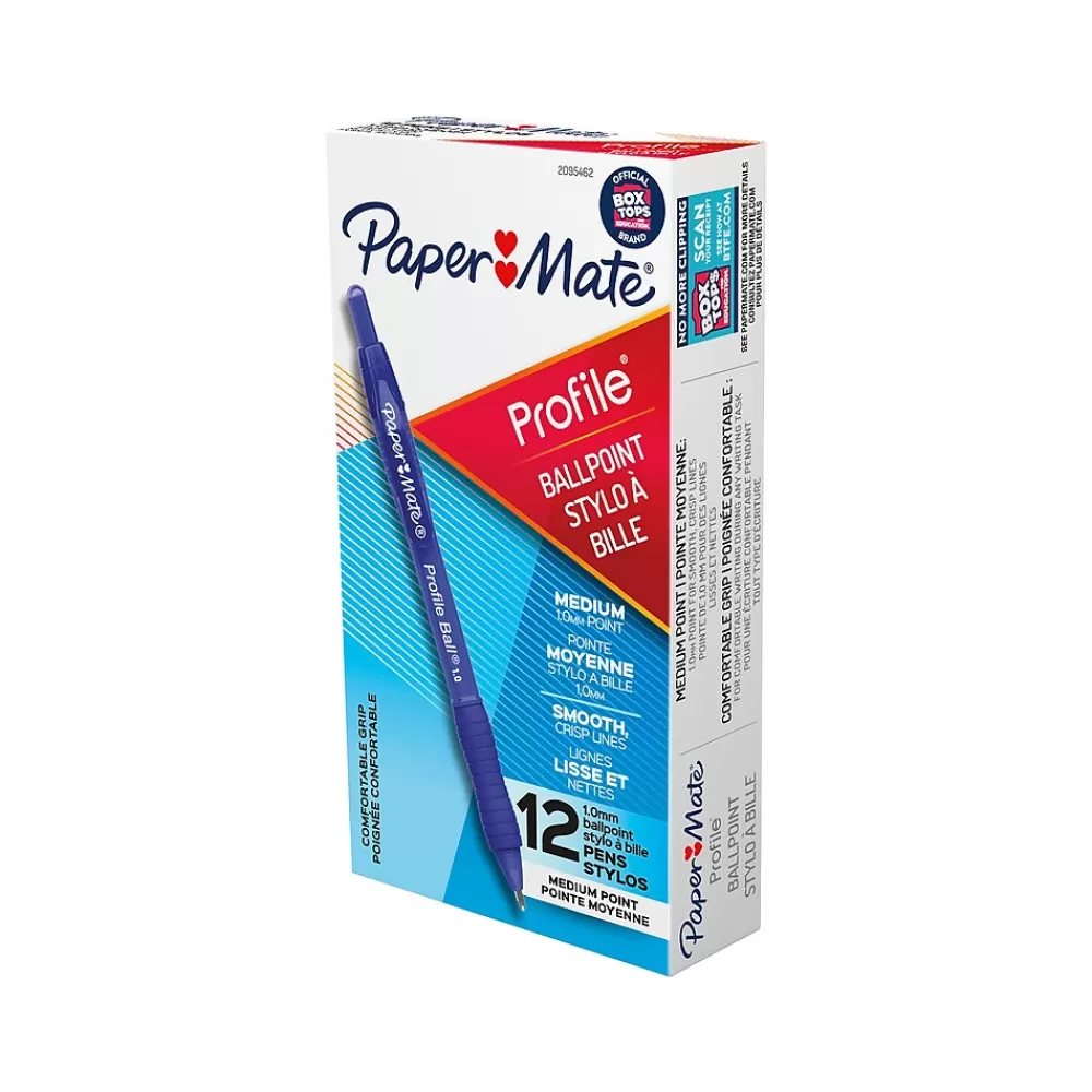 Paper Mate Pens<Profile Retractable Ballpoint Pen, Medium Point, Blue Ink, Dozen (2095462)