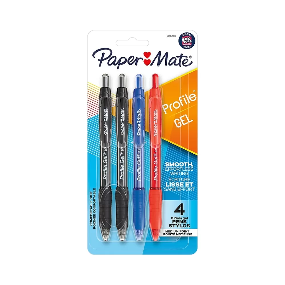 Paper Mate Pens<Profile Retractable Gel Pen, Medium Point, Assorted Ink, 4/Pack (2095469)