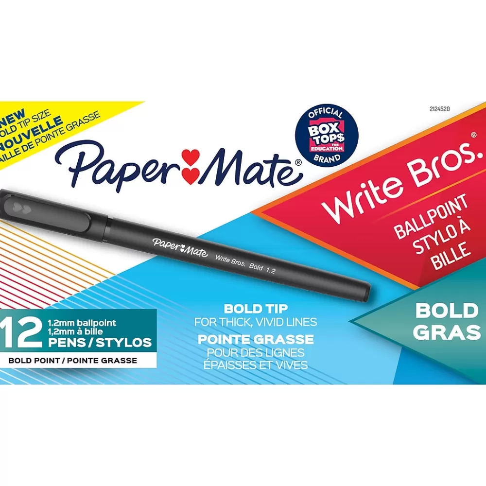 Paper Mate Pens<Write Bros. Ballpoint Pen, Bold Point, Black Ink, Dozen (2124520)