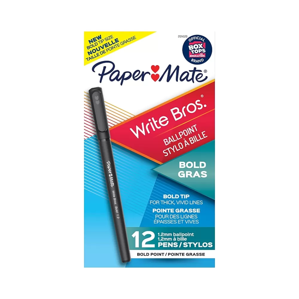 Paper Mate Pens<Write Bros. Ballpoint Pen, Bold Point, Black Ink, Dozen (2124520)