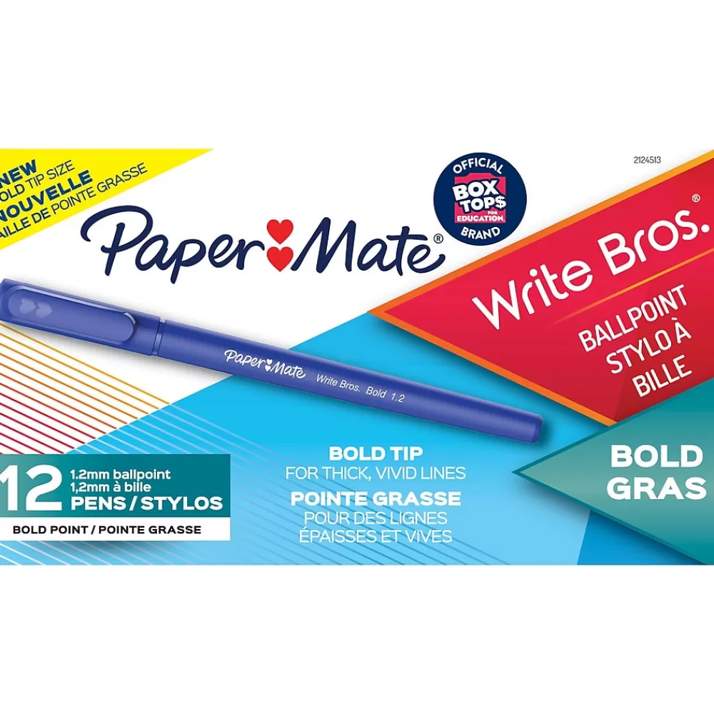 Paper Mate Pens<Write Bros. Ballpoint Pen, Bold Point, Blue Ink, Dozen (2124513)