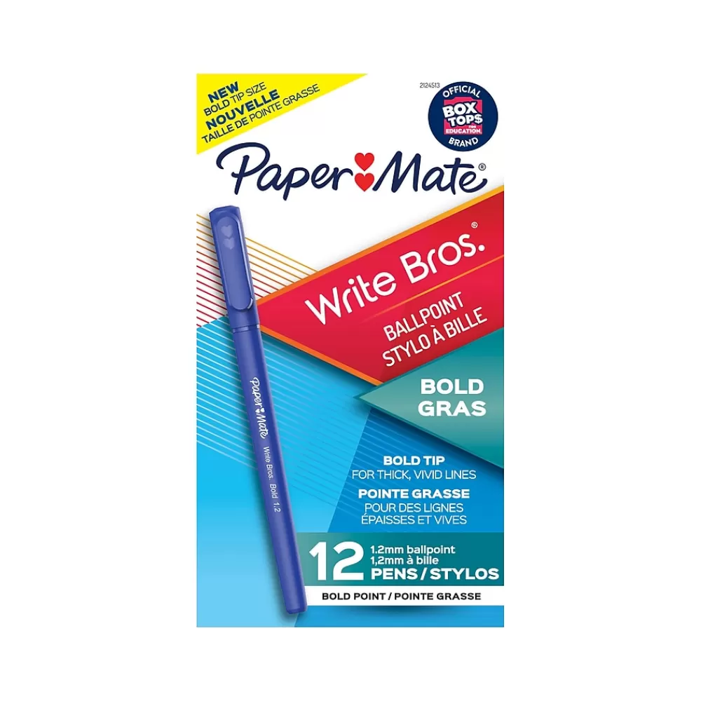 Paper Mate Pens<Write Bros. Ballpoint Pen, Bold Point, Blue Ink, Dozen (2124513)