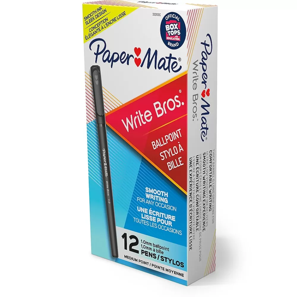 Paper Mate Pens<Write Bros. Ballpoint Pen, Medium Point, Black Ink, Dozen (33311)