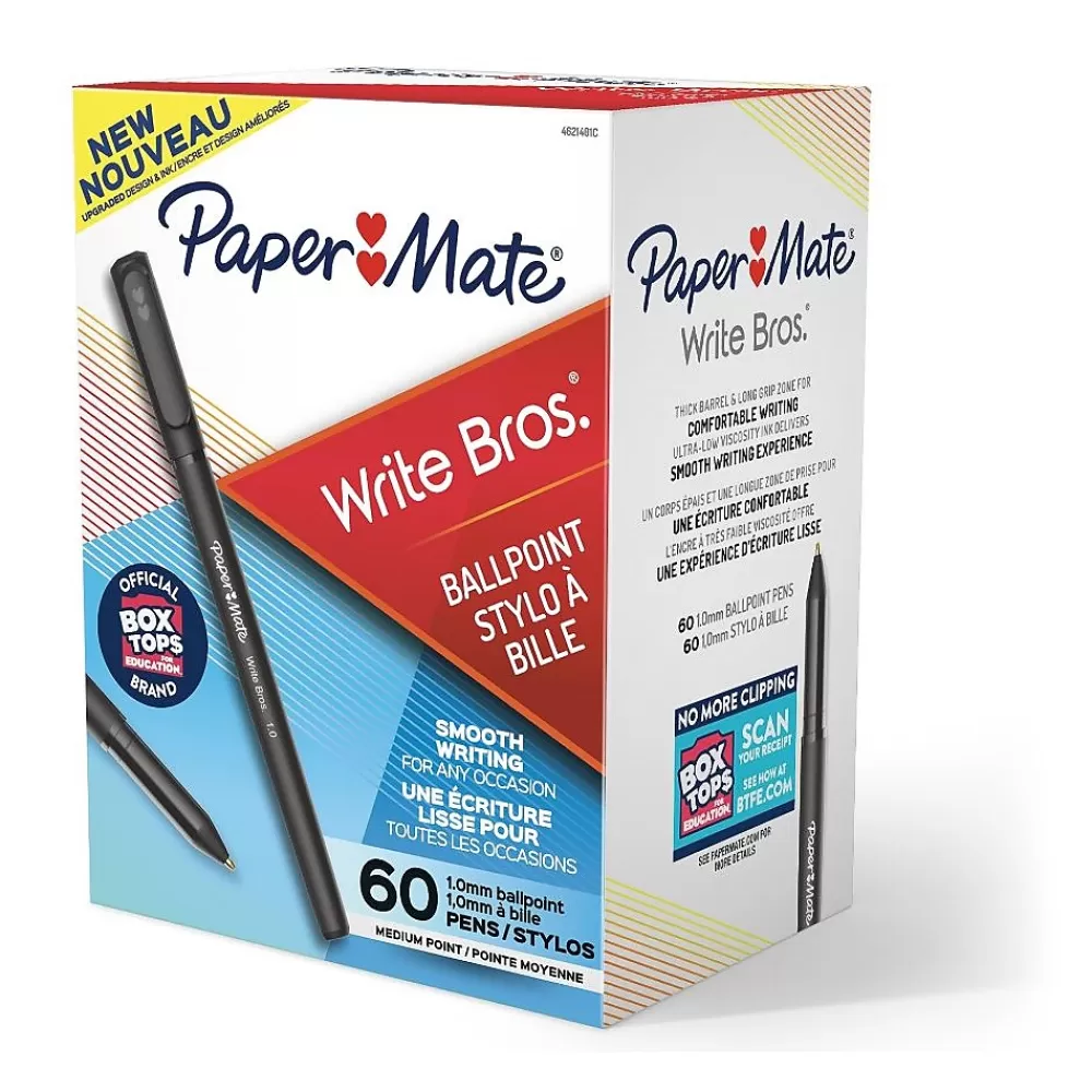 Paper Mate Pens<Write Bros. Ballpoint Pen, Medium Point, Black Ink, 60/Pack (4621401)