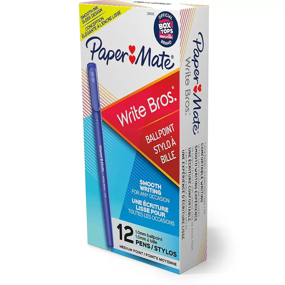 Paper Mate Pens<Write Bros. Ballpoint Pen, Medium Point, Blue Ink, Dozen (3311131)