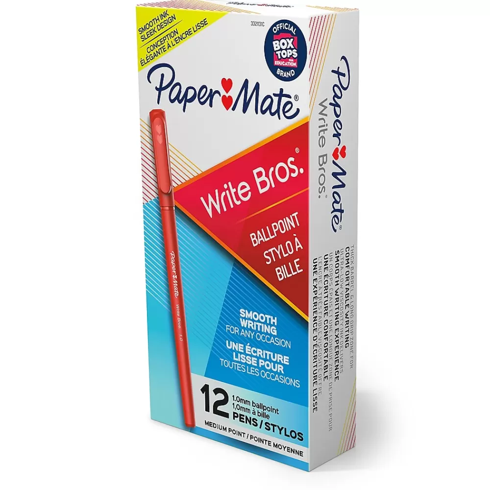 Paper Mate Pens<Write Bros. Ballpoint Pen, Medium Point, Red Ink, 1 Dozen (3321131)