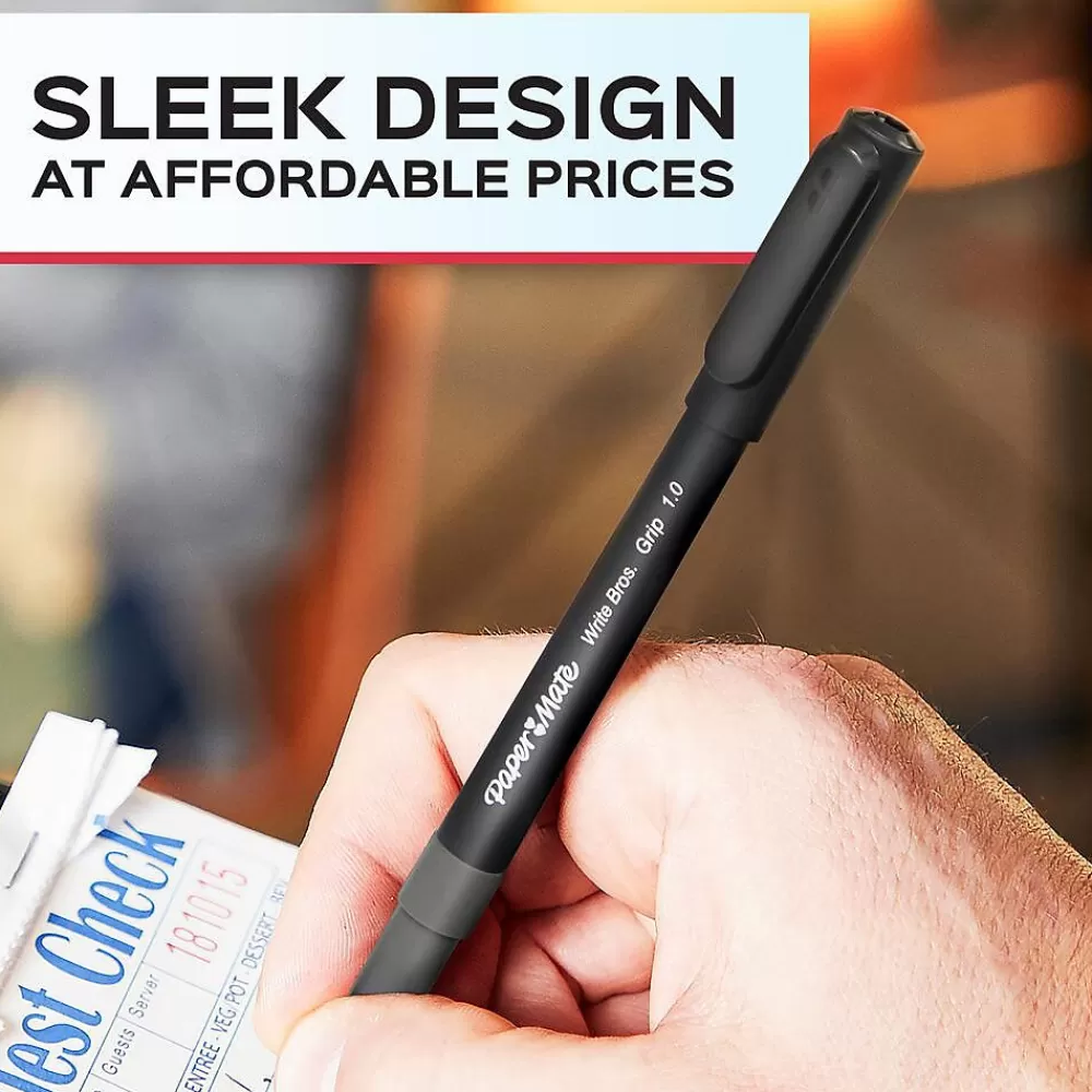 Paper Mate Pens<Write Bros. Grip Ballpoint Pen, Medium Point, Black Ink, Dozen (8807987)