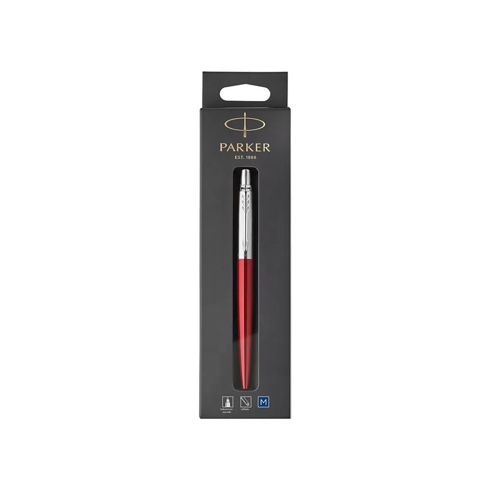 Parker Pens<Jotter Kensington Red CT Retractable Ballpoint Pen, Medium Point, Blue Ink (1953241)