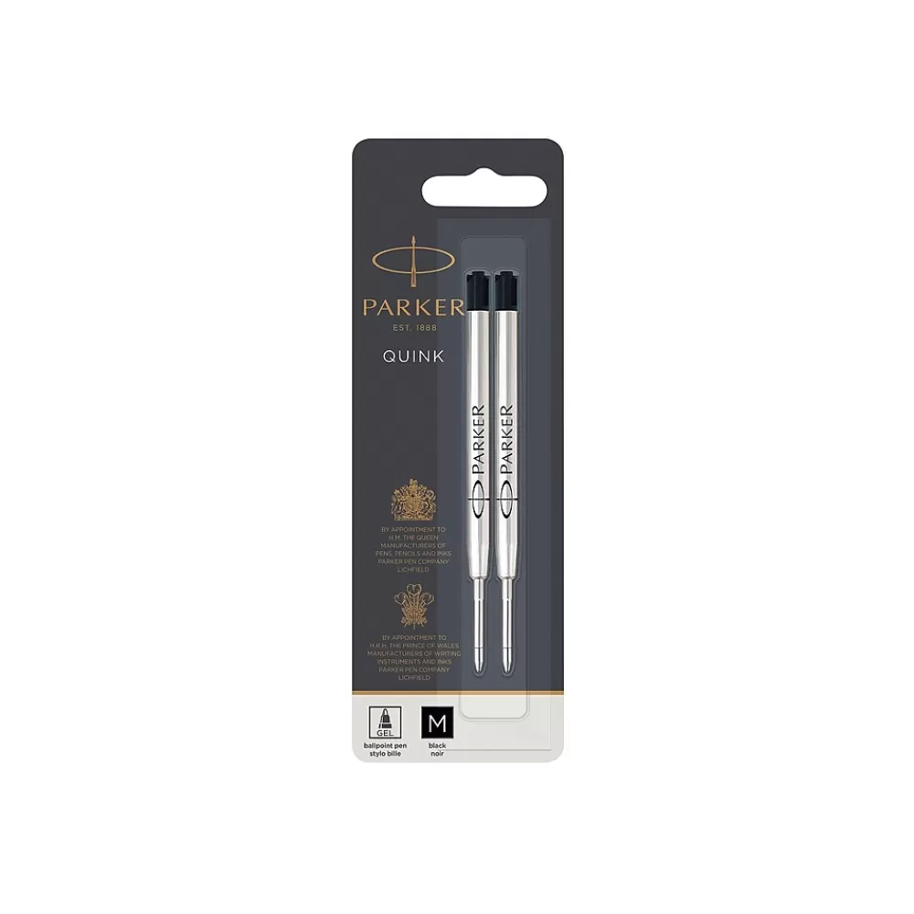 Parker Pens<Quink Gel-Ink Pen Refill, Medium Tip, Black Ink, 2/Pack (1950362)