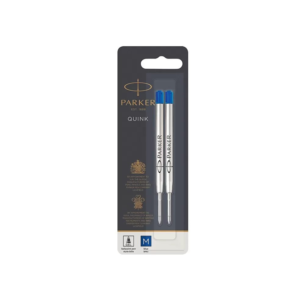Parker Pens<Quink Gel-Ink Pen Refills, 0.7 mm, Medium Tip, Blue Ink, 2/Pack (1950364)