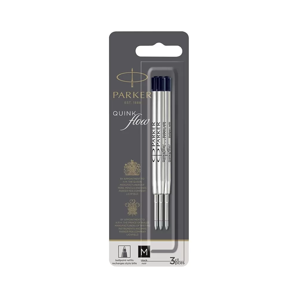 Parker Pens<Quinkflow Ballpoint Pen Refill, 0.7 mm, Medium Point, Black Ink, 3/Pack (2119151)