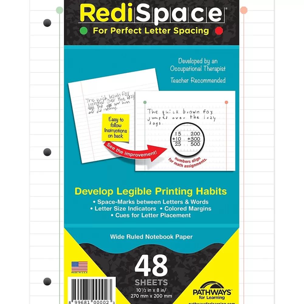 Pathways for Learning Filler Paper<RediSpace® Wide Ruled Notebook Filler Paper, 10.5" x 8", White, 48 Sheets Per Pack, 3 Packs (RS-48FP-3)