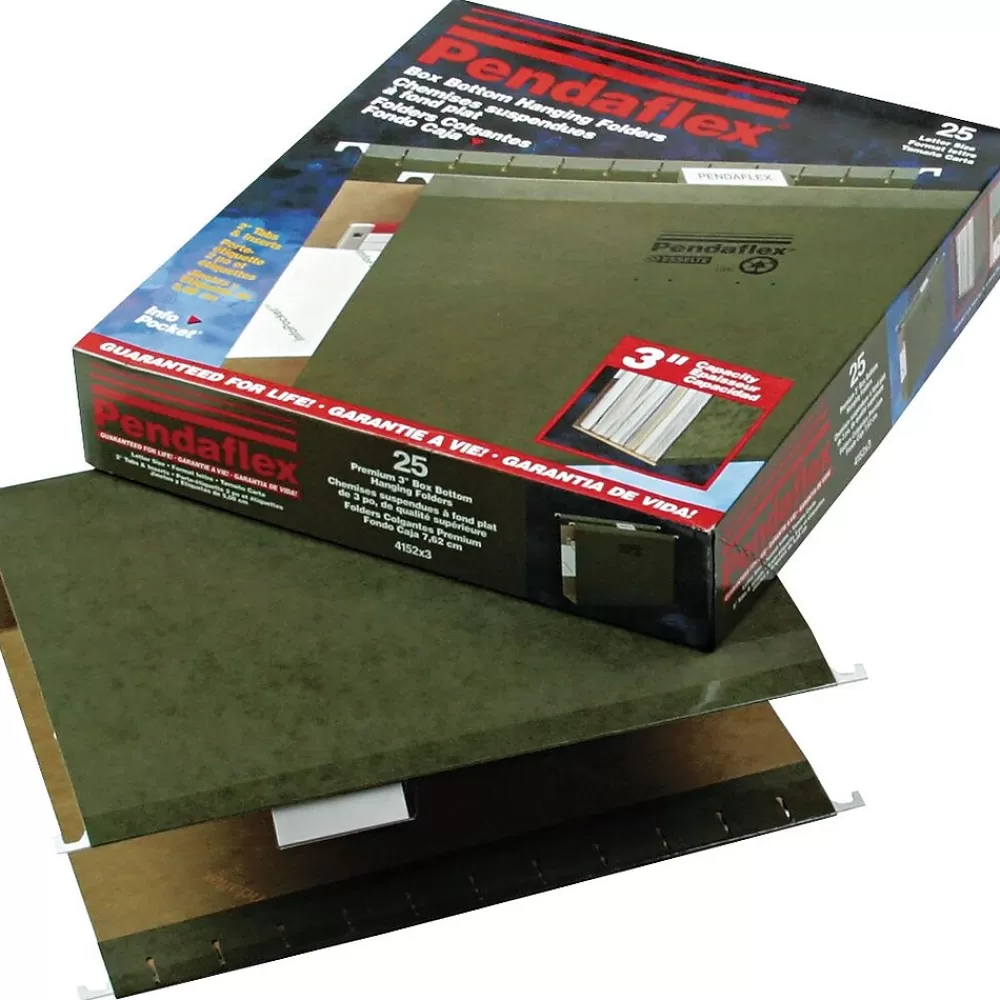 Pendaflex Hanging File Folders<Reinforced Hanging File Folders, Extra Capacity, 5-Tab, Letter Size, Standard Green, 25/Box (PFX 04152x3)