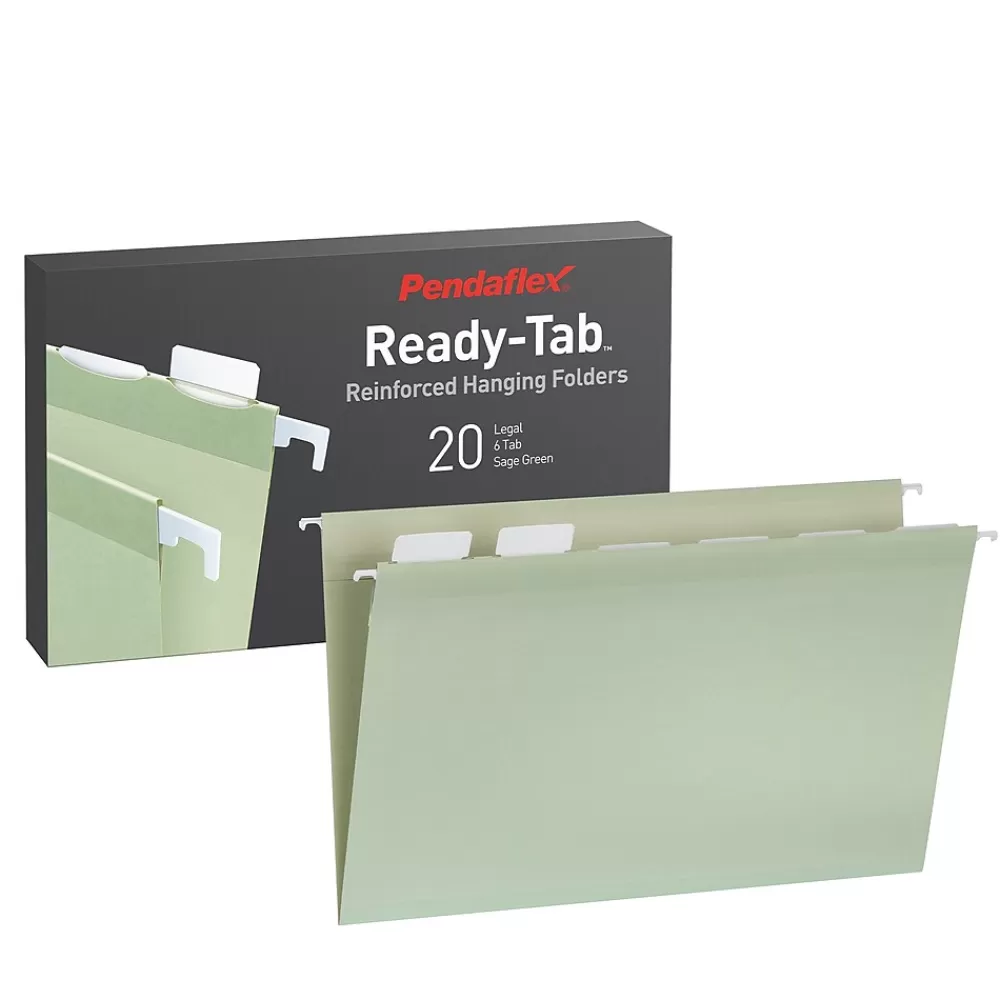 Pendaflex Hanging File Folders<Standard Reinforced Hanging File Folder, 6-Tab, Legal, Sage Green, 20/Box (1009464)