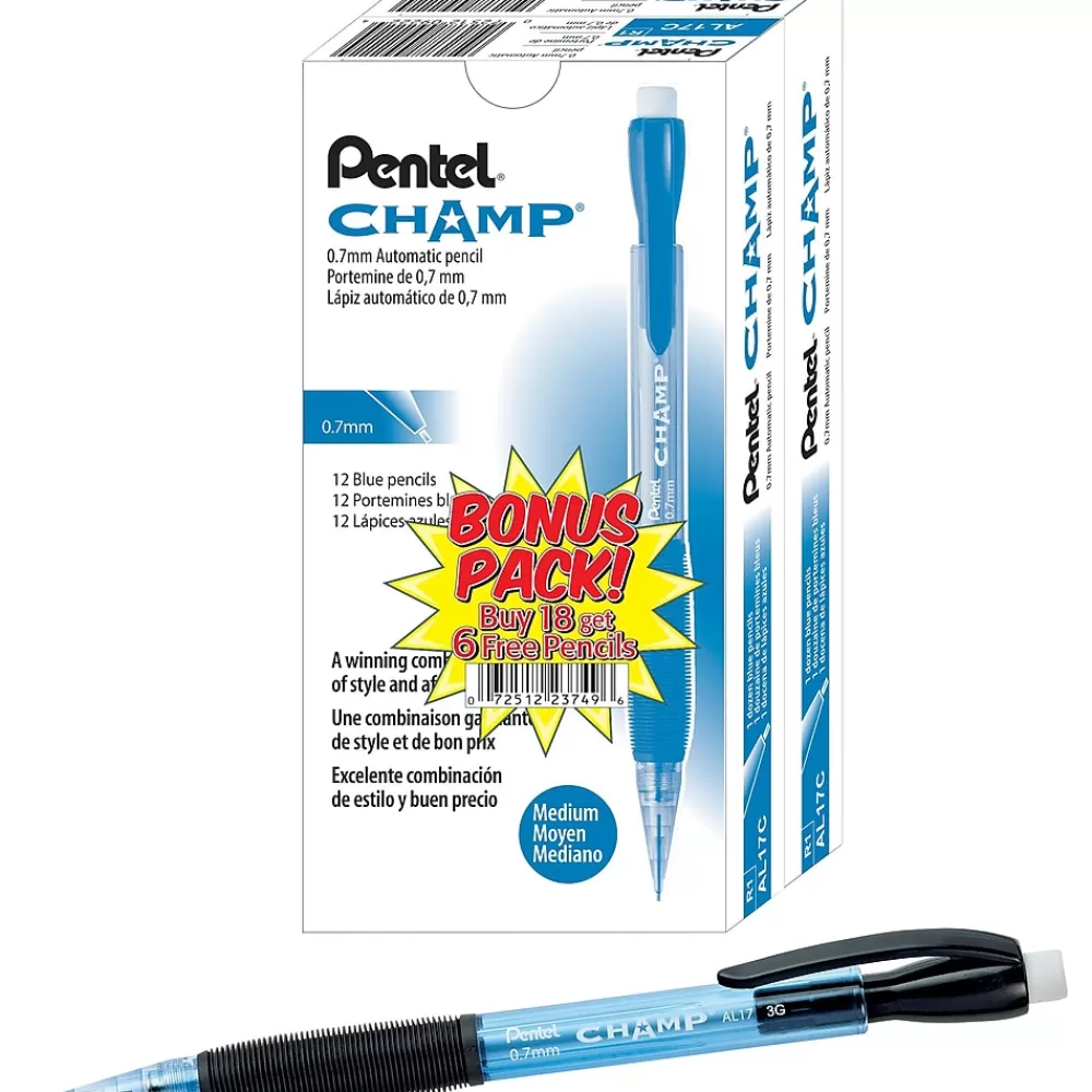 Pentel Pencils<Champ Mechanical Pencil, 0.7mm, #2 Medium Lead, 2 Dozen (AL17CSW-US)